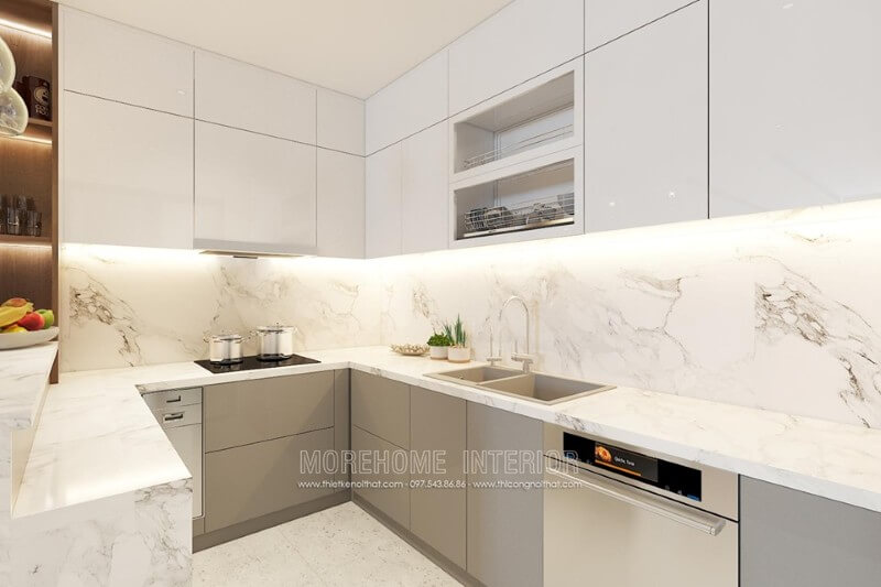 Căn bếp hiện đại với đồ nội thất tiện nghi, đáp ứng hoàn hảo mong muốn của người nội trợ Thiết kế phòng bếp đẹp và sang trọng