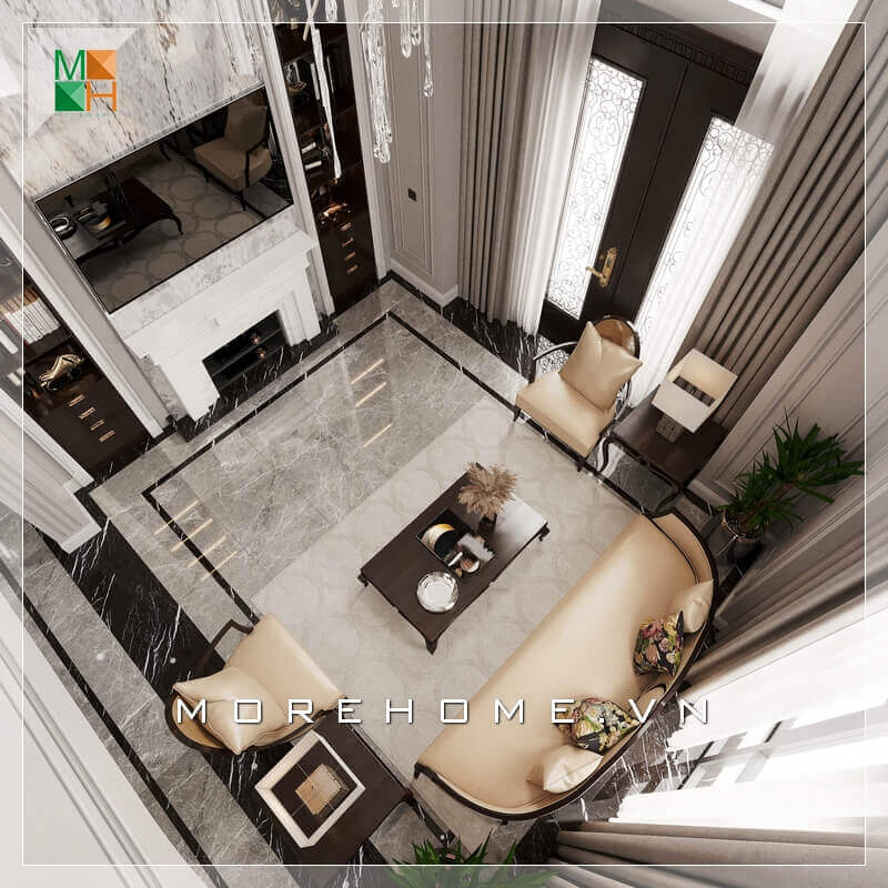 Mẫu thiết kế không gian phòng khách đẹp dành cho căn hộ cao cấp như biệt thự, penthouse, chung cư, nhà phố tân cổ điển. Thiết kế phòng khách nhà phố