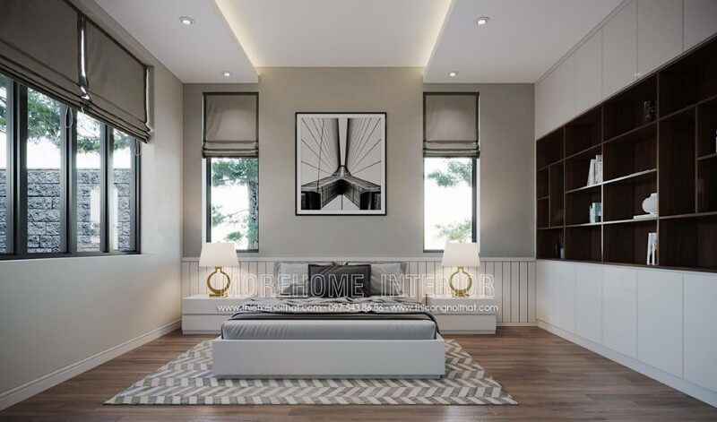 Đèn cao cấp kiểu dáng độc đáo tạo nên vẻ đẹp sang trọng cuốn hút cho phòng ngủ hiện đại.