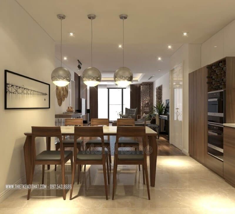 Sản phẩm bàn ghế ăn bằng gỗ óc chó đẹp tinh tế tại căn hộ chung cư hiện đại Imperia Garden Hà Nội