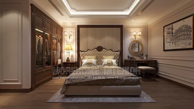 Đây là mẫu tủ quần áo gỗ óc chó đẹp được nhiều gia chủ lựa chọn thiết kế đồng bộ ngay trong không gian phòng ngủ của mình. Để đặt sản xuất mẫu tủ quần áo này, quý khách vui lòng liên hệ Morehome để được hỗ trợ.