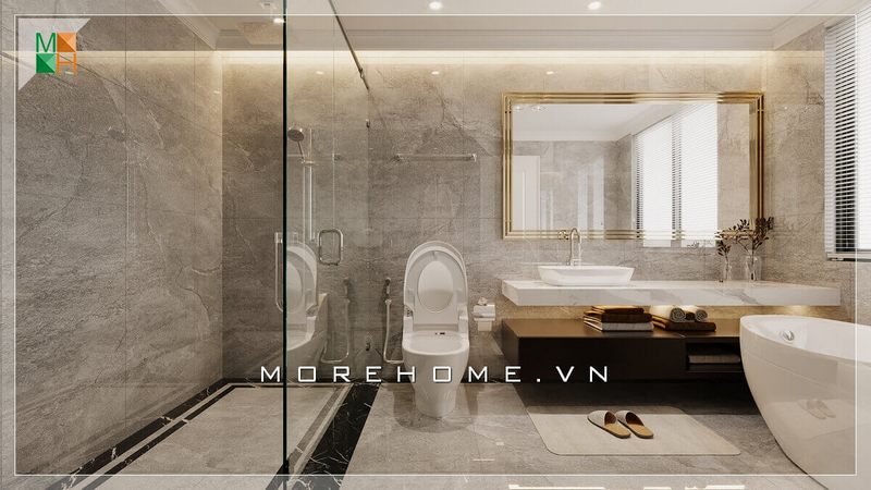 Thiết kế nội thất không gian nhà vệ sinh kết hợp nhà tắm sang trọng và đẳng cấp cho biệt thự, nhà phố, chung cư cao cấp.